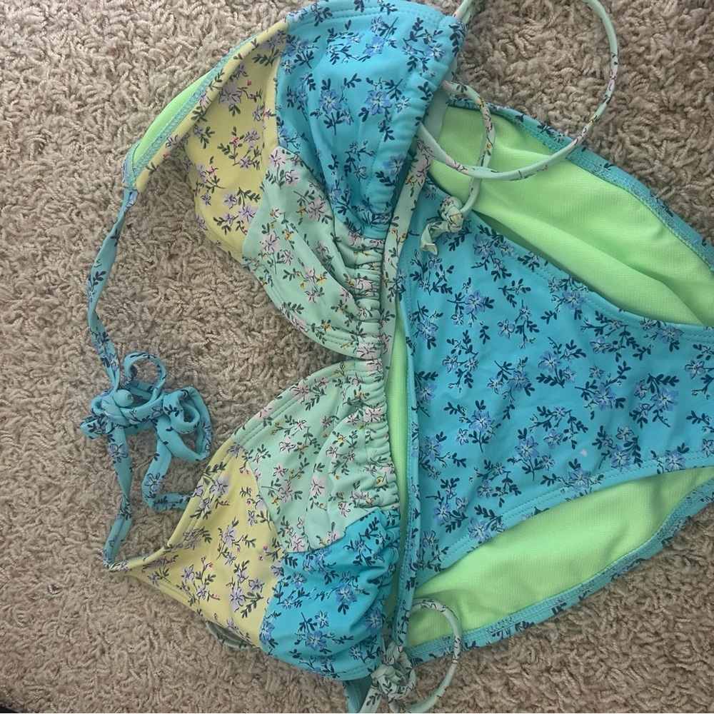 No Boundaries Lime and Teal Floral Bikini Set